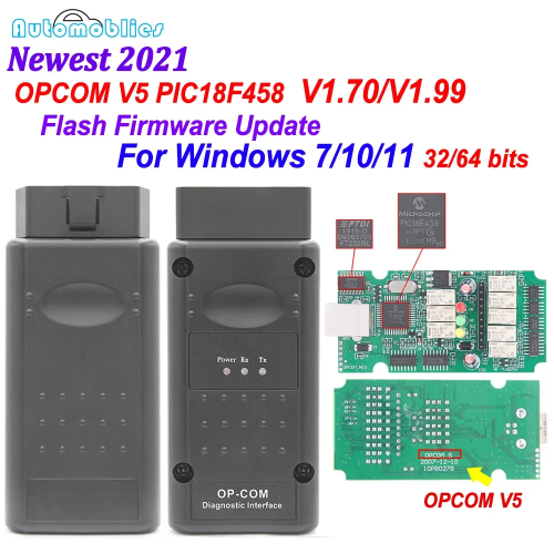 Immagine di Diagnostico Auto OP-COM V5 per Opel con Supporto Flash e Aggiornamento Firmware - Strumento OBD2 CAN Bus con PIC18F458