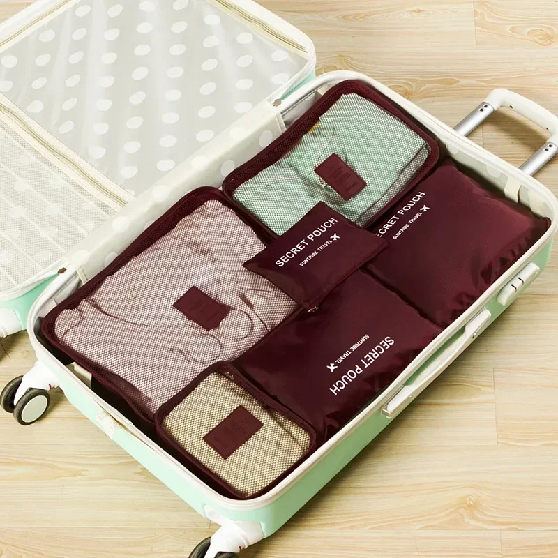 Immagine di Set di 6 Borse Organizzatrici per Valigia Impermeabili – Organizer da Viaggio Portatili con Borsa per Scarpe e Abbigliamento, Ideali per Bagagli e Guardaroba