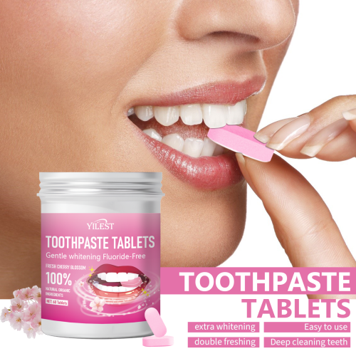 Bild von 60 teile/schachtel Zahnpasta Tabletten, Mint/Orange/Kirschblüten Geschmacksrichtungen Entfernen Rauch Flecken Verbessern Mundgeruch Solide Zahnpasta Tablet