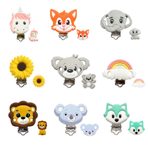 Image of Soft Silicone Cartoon Animal Teething Toys – Fox, Panda & Elephant Design for Babies – Food Grade BPA-Free Chewable Necklace Clip for Infants