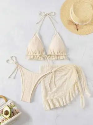 Image de Maillot de Bain 3 Pièces Blanc Laité - Sexy & Élégant