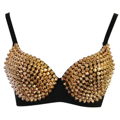 Image de Bralette Punk Gothique à Rivets Argentés - Style Rave & Disco