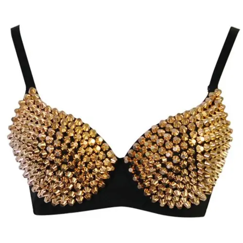 Image de Bralette Punk Gothique à Rivets Argentés - Style Rave & Disco