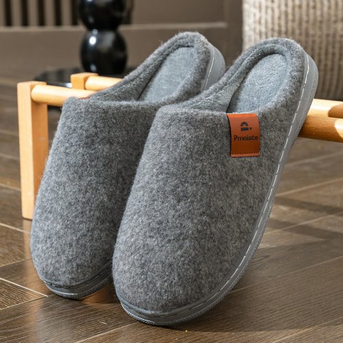 Imagen de Zapatillas de plataforma de fieltro para hombre, espuma viscoelástica TPR, cojín suave y cálido, ant...