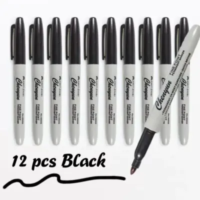 Marqueurs Permanents Noirs Pointe Fine - 12 pcs