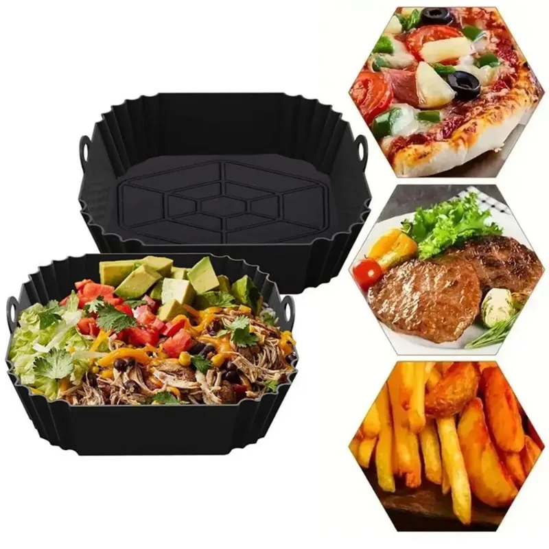 Image of Premium Silicone Air Fryer Baking Pan with Handle – Reusable Square Tray for Healthy Cooking & Easy Cleanup