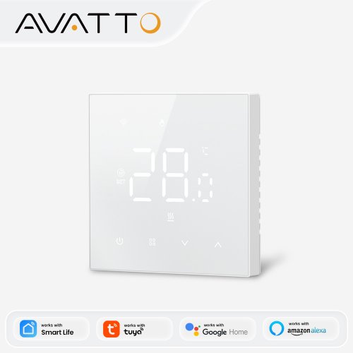 Immagine di Termostato Intelligente WiFi per Riscaldamento a Pavimento e Acqua con Controllo da App e Compatibilità Google Home, Alexa e Alice - Regolazione della Temperatura Elettrica 220V