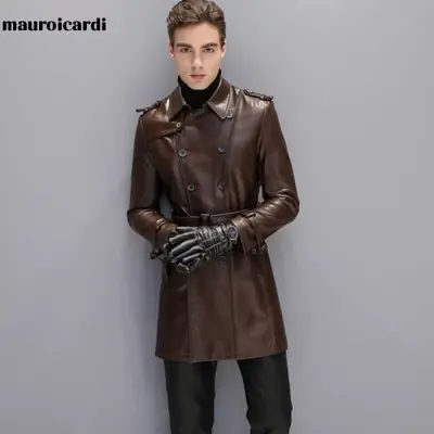 Image de Trench Homme Faux Cuir Marron - Grande Taille 4XL/5XL
