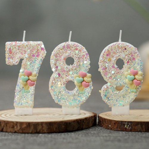 Imagen de Vela Decorativa con Números del 0 al 9, Globo de Amor con Purpurina, Vela Digital para Tarta de Cumpleaños, Boda y Fiestas Especiales