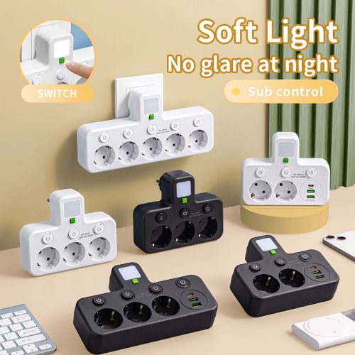 Zdjęcie Listwa zasilająca z wtyczką EU, gniazda, dwie specyfikacje z portem USB typu C lub bez niego, ładowarka ścienna do domu i biura