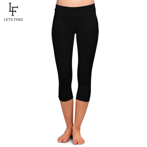 Imagen de Leggings Capri de Cintura Alta para Mujer - Negro Sólido