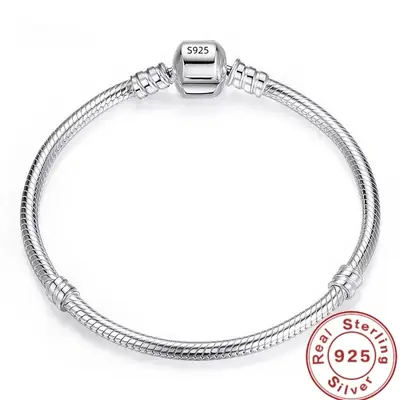 Bracelet Argent 925 avec Breloques en Os de Serpent - Fait Main