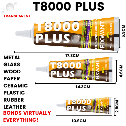 Afbeelding van T8000 PLUS telefoonreparatielijm - helder, sterke hechting voor schermen, horloges, elektronica - waterdichte en flexibele lijmoplossing