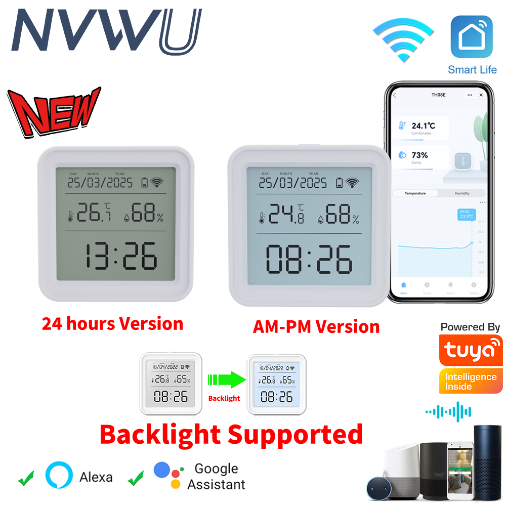 Imagen de Tuya-Sensor de temperatura y humedad WIFI, higrómetro, termómetro, retroiluminación inteligente para...