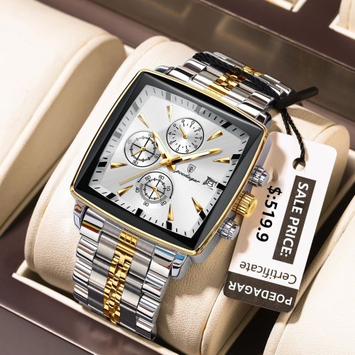 Imagen de Reloj de Pulsera Deportivo Cuadrado para Hombre con Cronógrafo de Cuarzo, Luminoso, Resistente al Agua y Acero Inoxidable de Lujo