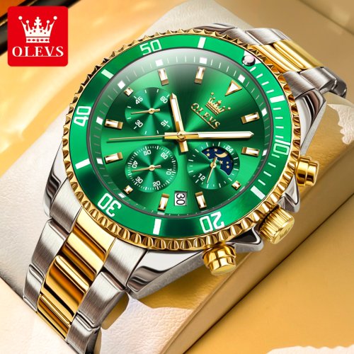 Image of Elegant Pilot-Style Men's Watch with Chronograph, Moon Phase, and Luminous Dial – Waterproof Fashion Timepiece for Modern Gentlemen