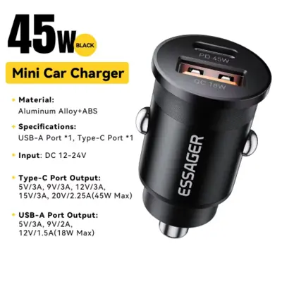 Image de Chargeur Voiture 45W Double Port USB-C Rapide