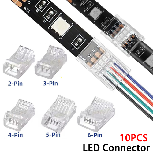Bild von LED-Anschlüsse 2- bis 6-Pin für SMD5050 Streifen – 8mm, 10mm, 12mm Stecker, Kabelverbinder und Schnallen für LED-Streifenverbindung