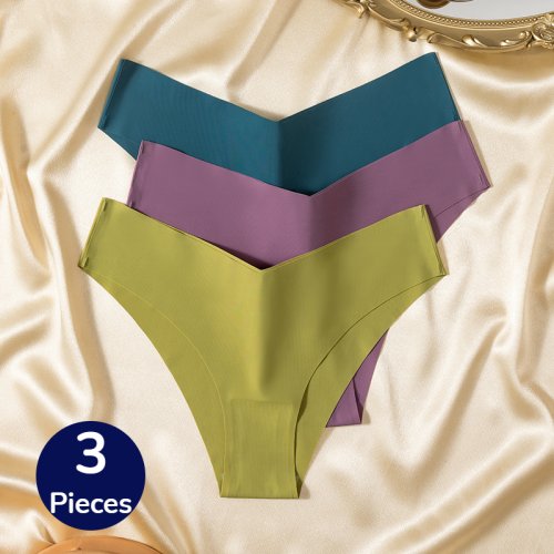 Bild von Trowbridge 3-teiliger Damen-Unterwäsche-Set: Nahtlose V-Schnitt-Höschen aus atmungsaktiver Seiden-Satin-Mischung – Bequeme Sport- und Alltagsunterwäsche