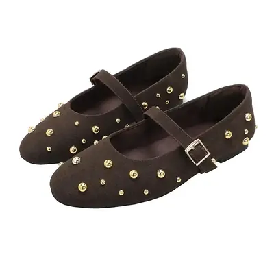 Image de Ballerines élégantes en faux daim avec ceinture métallique