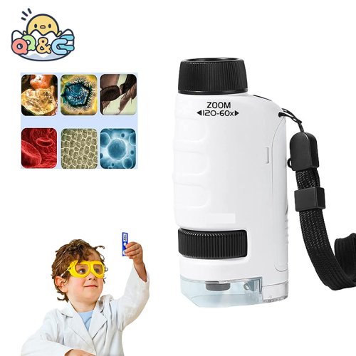 Imagen de Kit de Microscopio de Bolsillo para Niños con Luz LED - Mini Microscopio Educativo 60-120x para Experimentos Científicos y Aprendizaje STEM