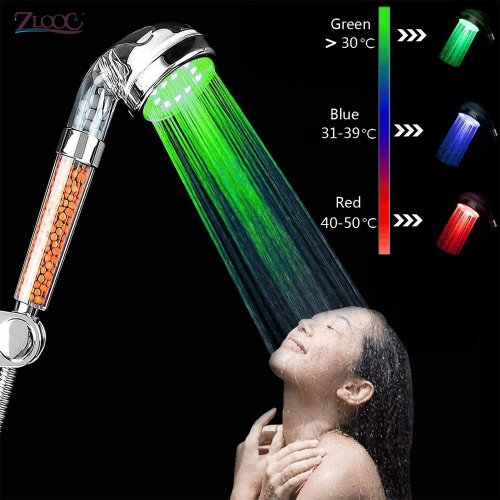Immagine di Soffione Doccia LED con Sensore di Temperatura e Filtro Anionico