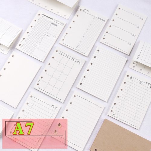 Immagine di Quaderno a Fogli Sciolti A7 con Ricarica per Raccoglitore a Spirale – Pagina Interna Settimanale e Mensile con Linee e Griglia, Carta da Ufficio e Scuola