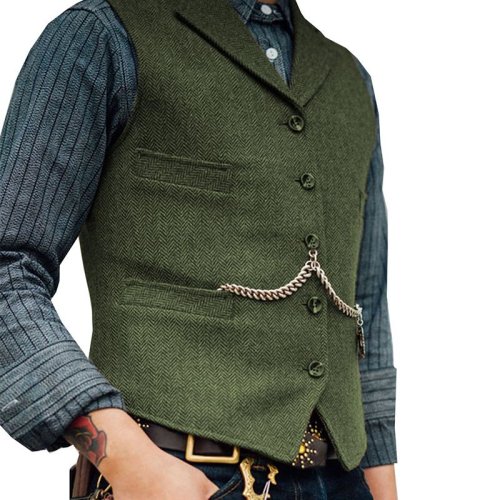 Immagine di Gilet da Uomo in Lana Tweed Marrone, Taglio Slim Fit – Elegante per Matrimonio, Cerimonie e Look Casual