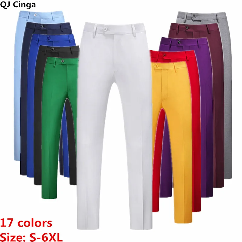 Image of 2024 Men's Elegant Formal Cotton Trousers with Elastic Waistband – Stylish Office Work Pants in 17 Colors for Casual and Professional Wear