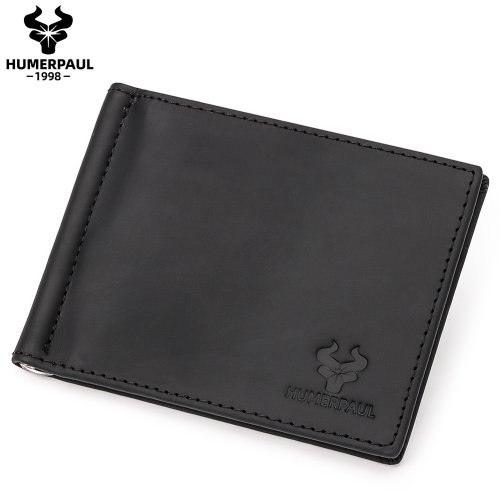 Immagine di Portafoglio sottile da uomo in vera pelle con fermasoldi Porta carte di credito bifold con blocco RFID Porta contanti SlimMale