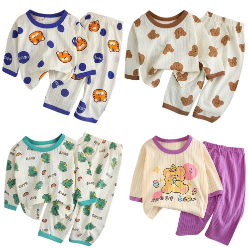 Bild von Weiches und Atmungsaktives Kinder-Pyjama-Set mit Cartoon-Bär – Langarmshirt und Hose für Jungen und Mädchen im Frühling und Winter