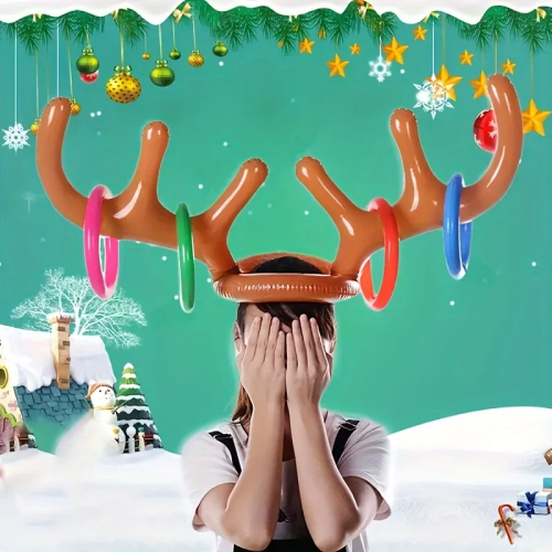 Imagen de Sombrero Inflable de Asta de Reno de Navidad con Juego de Lanzamiento de Anillos – Divertido Juego Familiar para Fiestas de Año Nuevo, Bodas y Cumpleaños