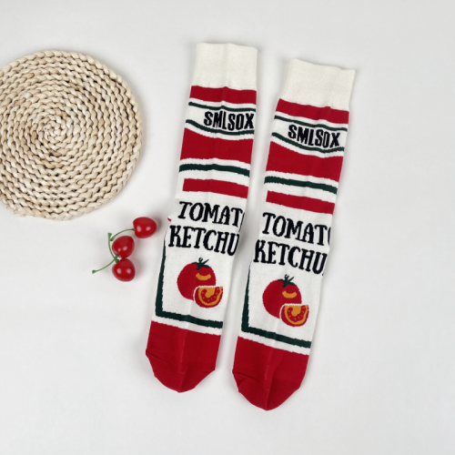 Image of 1 Pair  Funny Tomato Ketchup Printed Mid-Calf Men Socks Suit In All Seasons