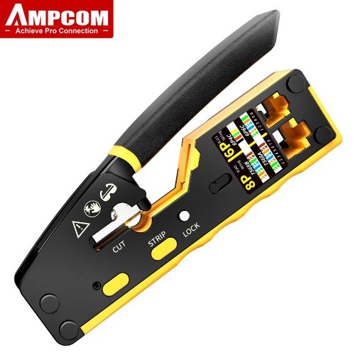 Afbeelding van Professionele RJ45 Crimper voor Cat6 en Cat5e Kabels - Incl. Pass-Through Ethernet Modulaire Stekkers 8P8C en RJ11 Connectoren