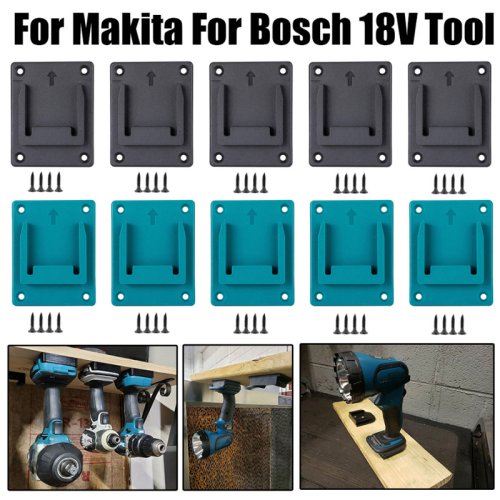 Afbeelding van Muurmonteerbare Gereedschapshouder voor Makita en Bosch 18V Accu-Gereedschap – 5-Pack Opbergbeugels met Displayfunctie