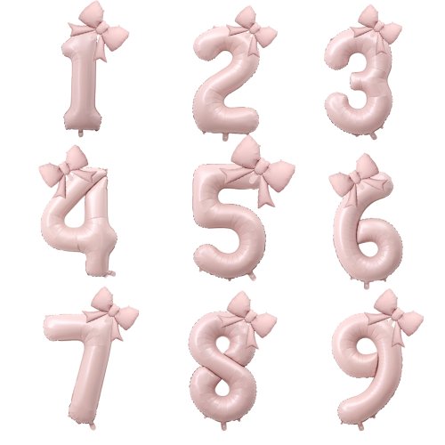 Imagen de Globos Jumbo con Números de Cumpleaños de 40 Pulgadas con Lazo Rosa – Decoración Ideal para Fiestas de Princesa, Niñas y Bodas