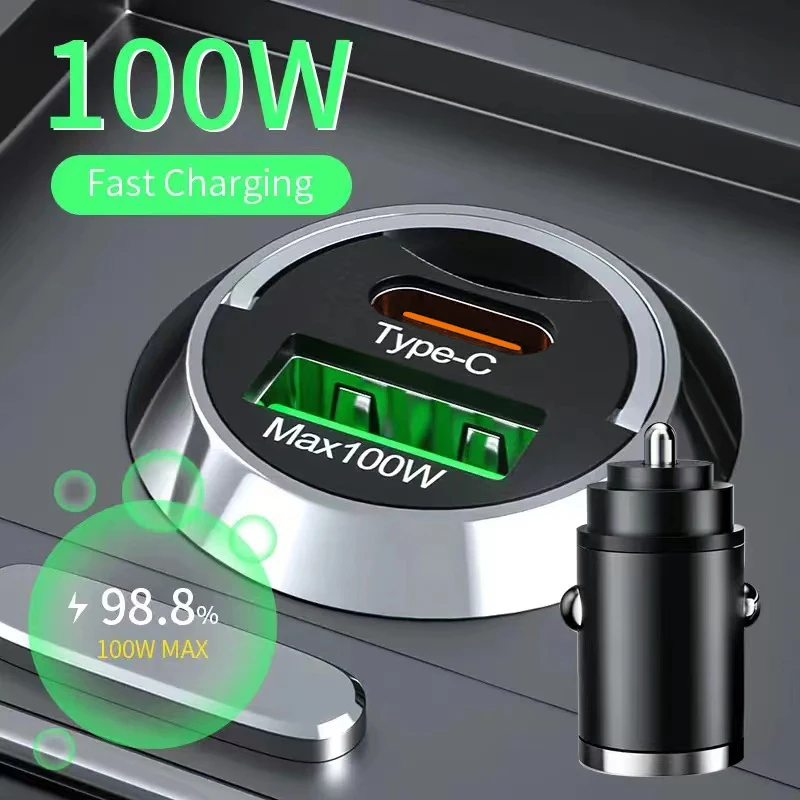 Afbeelding van USB Autolader 100W PD Type-C Snel Opladen voor Auto: Universelle Telefoonadapter met Quick Charge 3.0 voor iPhone 15, Samsung Galaxy S24, Xiaomi en Andere Smartphones