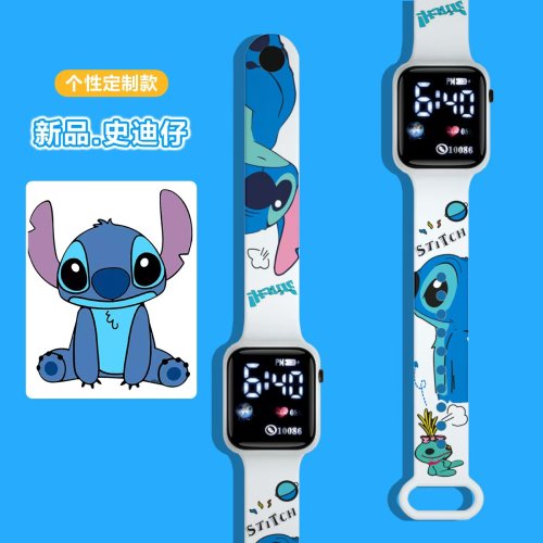 Modieus Vierkant LED Elektronisch Horloge met Cartoon Kleurendruk voor Studenten – Bedrukt en Met Knoppen