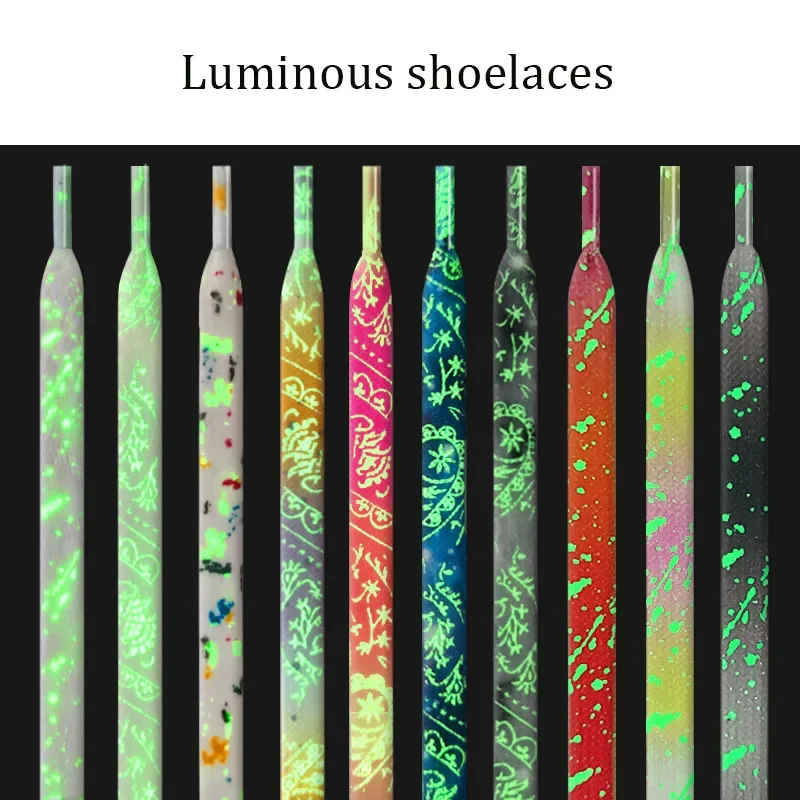 Immagine di Lacci luminosi fluorescenti piatti per scarpe da ginnastica Lacci per scarpe con inchiostro schizzi di fiori di anacardi che si illuminano al buio per AF1 Donna Uomo