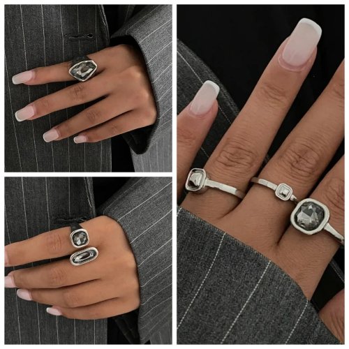 Afbeelding van Minimalistische Acryl Strass Open Ring voor Vrouwen – Koreaanse Mode Geometrische Verstelbare Knokkelring als Partij Sieraden of Cadeau