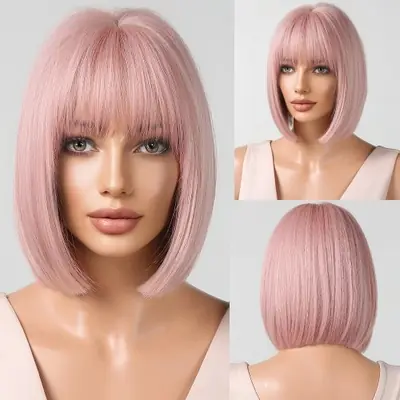 Image de Perruque Rose Ondulée Courte - Style Naturel & Chaleureux