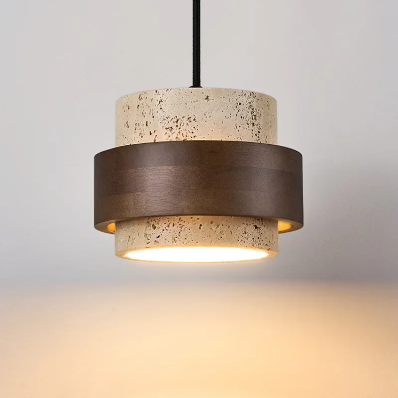 Immagine di Lampada a sospensione a LED Camera da letto accanto al lampadario Piccola pietra chiara Legno Colore noce Apparecchio di illuminazione a sospensione Retro Bar Ristorante