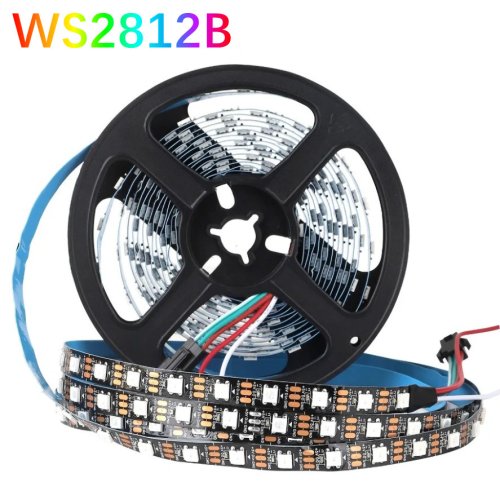 Afbeelding van RGBIC Smart LED Strip WS2812B met Individueel Adresbare IC – 30, 60 of 144 Pixels per Meter, 5050 SMD, DC 5V, Zwart, IP30 en IP67 Waterdicht voor In- en Buitenverlichting