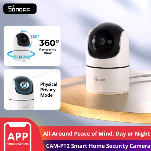 Imagen de Cámara de Seguridad Inteligente Sonoff Cam PT2 con Visión Nocturna 360°, Monitoreo Remoto HD y Vista Panorámica para Hogar