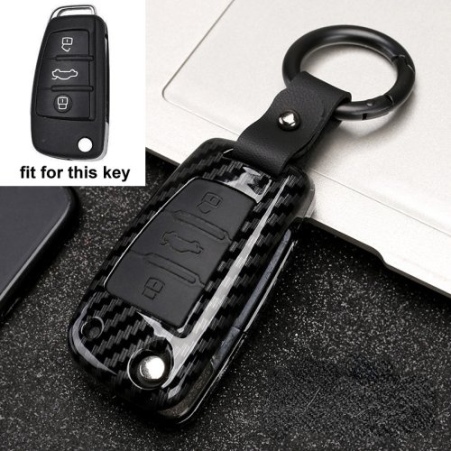 Image of Premium Carbon Fiber ABS Silicone Car Key Cover Protector Case for Audi A3, A4, A5, C5, C6, 8L, 8P, B6, B7, B8, RS3, Q3, Q7, TT, 8V, S3 Keychain