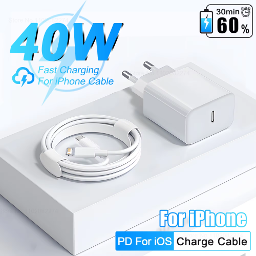 Immagine di Per Apple 40W per caricabatterie iPhone caricatore rapido USB tipo C per iPhone 16 15 14 13 12 11 Pro Max XR XS Plus accessori per cavi di ricarica PD