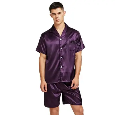 Image de Pyjama Homme Soie Douce - Short & Chemise de Nuit Été
