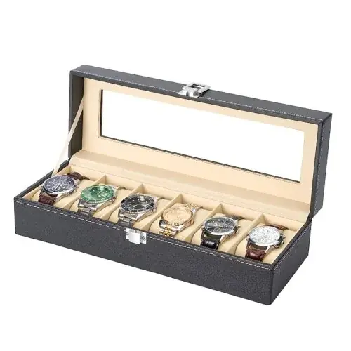 Image de Boîte à Montres en Cuir PU - Organisateur de Bijoux Élégant