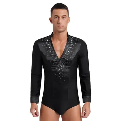 Image de Chemise de Danse Homme Strass Col V - Élégance & Performance