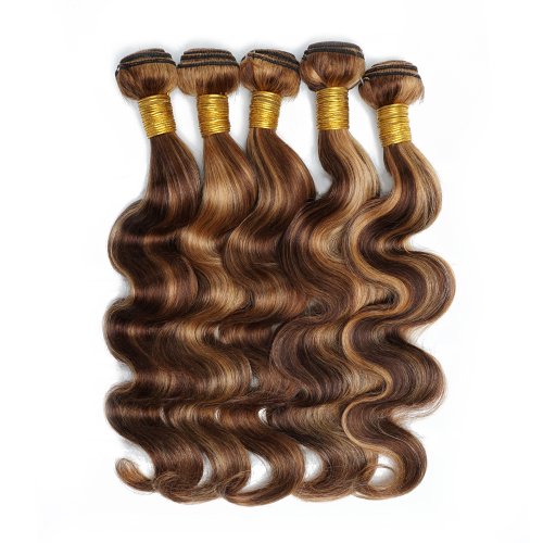 Zdjęcie Naturalne, wstępnie pokolorowane pasma włosów peruwiańskich body wave z highlights, 60 g, długość 10–22 cali, brązowo-blond, 1–7 sztuk